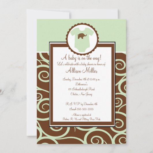 女の赤ちゃんまたは男の子の渦巻のベビーシャワーの招待状 招待状 (正面)