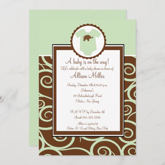 女の赤ちゃんまたは男の子の渦巻のベビーシャワーの招待状 招待状 (正面/裏面)