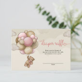 女の赤ちゃん クマ ブラウン ピンク 風船 おむつ ラッフル エンクロージャーカード (スタンド正面)