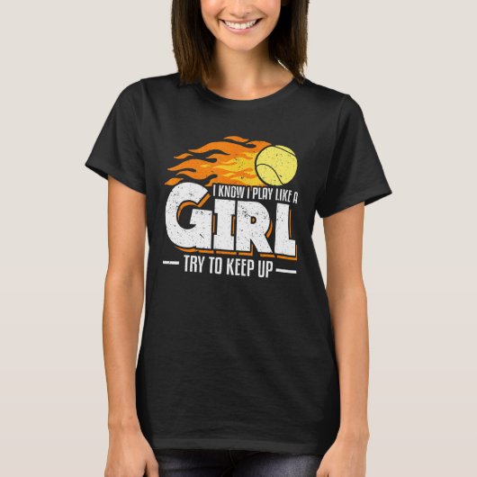 女の遊子がテニスのPlを上げ保ると知る Tシャツ (正面)