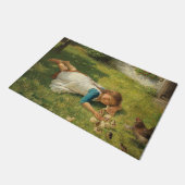 女の遊子とチックス（鶏と鶏） ドアマット (アングル)