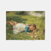 女の遊子とチックス（鶏と鶏） フリースブランケット (正面(横))