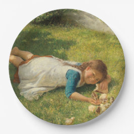 女の遊子とチックス（鶏と鶏） ペーパープレート