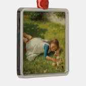 女の遊子とチックス（鶏と鶏） メタルオーナメント (右)