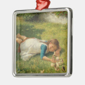 女の遊子とチックス（鶏と鶏） メタルオーナメント (左)