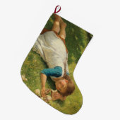 女の遊子とチックス（鶏と鶏） ラージクリスマスストッキング (正面 (吊り時))