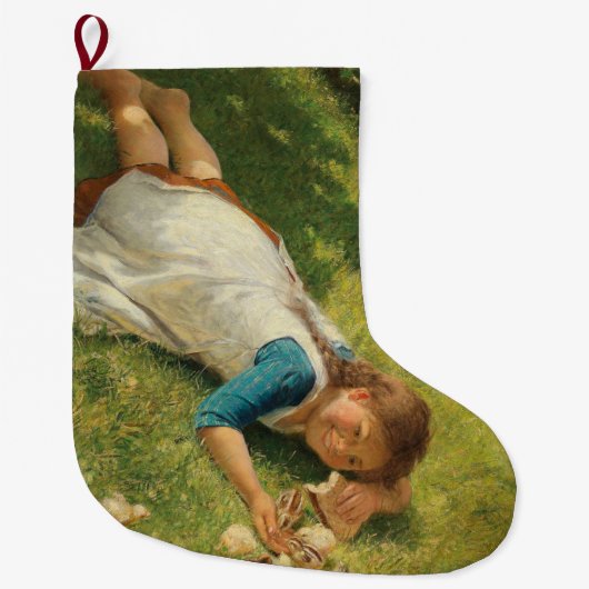 女の遊子とチックス（鶏と鶏） ラージクリスマスストッキング (正面)