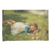 女の遊子とチックス（鶏と鶏） 枕カバー (正面右)