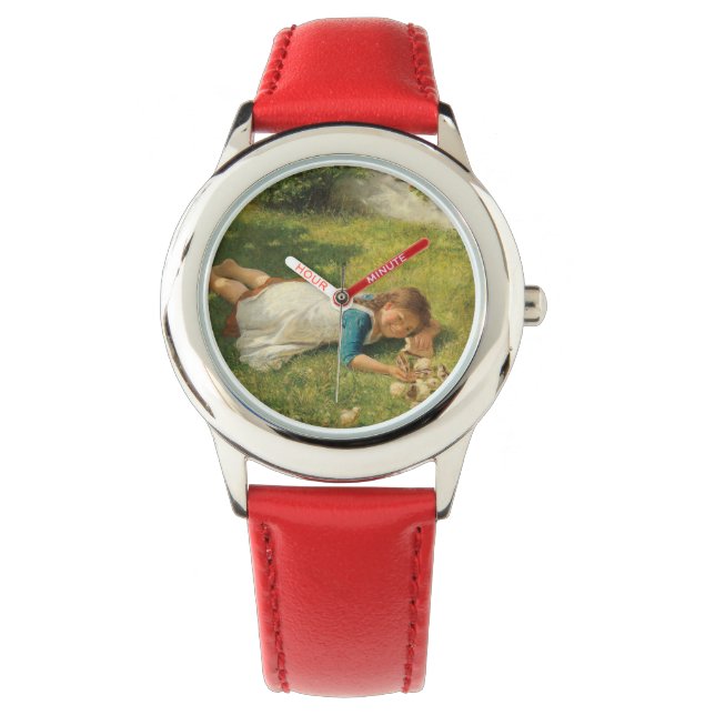 女の遊子とチックス（鶏と鶏） 腕時計 (正面)