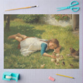 女の遊子とチックス（鶏と鶏） 薄葉紙 (クラフト)