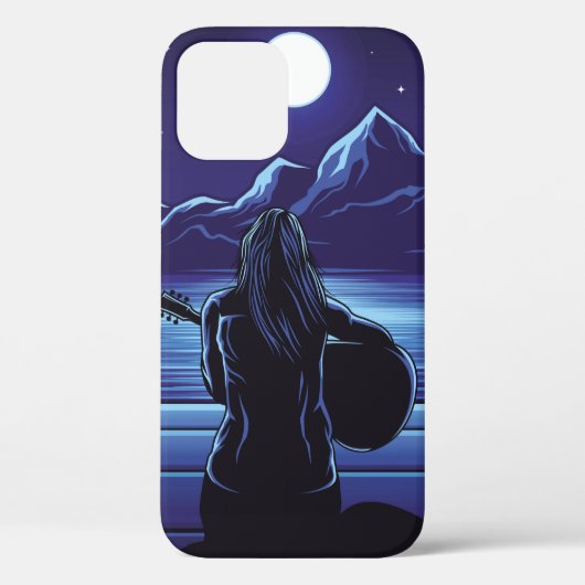 女の遊子のナイトギター、女の子、スカイ、a Case-Mate iPhoneケース (裏面)