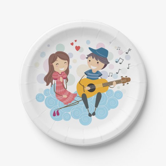 女の遊子の愛と音楽のための少年のギター ペーパープレート (正面)