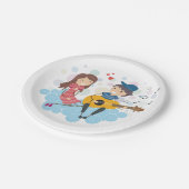 女の遊子の愛と音楽のための少年のギター ペーパープレート (アングル)