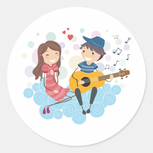 女の遊子の愛と音楽のための少年のギター ラウンドシール (正面)