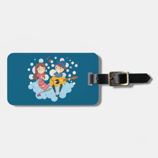 女の遊子の愛と音楽のための少年のギター ラゲッジタグ (正面横)