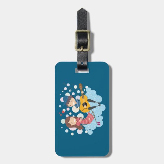 女の遊子の愛と音楽のための少年のギター ラゲッジタグ (正面縦)