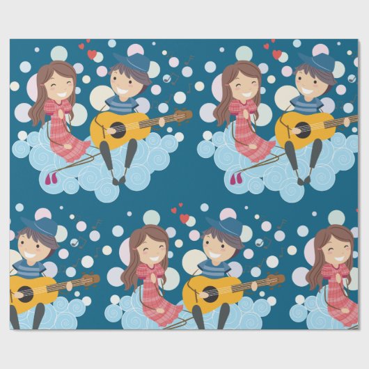 女の遊子の愛と音楽のための少年のギター ラッピングペーパー (フラット)