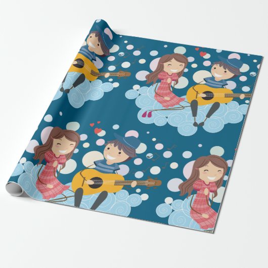 女の遊子の愛と音楽のための少年のギター ラッピングペーパー (アンロールド)