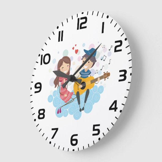 女の遊子の愛と音楽のための少年のギター ラージ壁時計 (傾斜)