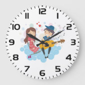 女の遊子の愛と音楽のための少年のギター ラージ壁時計 (正面)