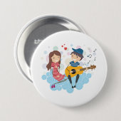 女の遊子の愛と音楽のための少年のギター 缶バッジ (正面&裏面)