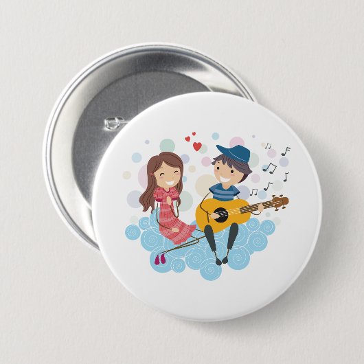 女の遊子の愛と音楽のための少年のギター 缶バッジ (正面&裏面)