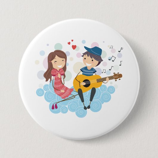 女の遊子の愛と音楽のための少年のギター 缶バッジ (正面)