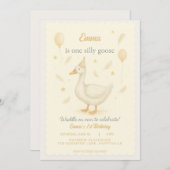 女の間抜け子のためのワンガチョウ1番目の誕生日パーティー 招待状 (正面/裏面)
