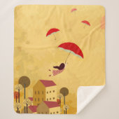 女の飛んでいる子の夢後を追は傘で シェルパブランケット (正面)