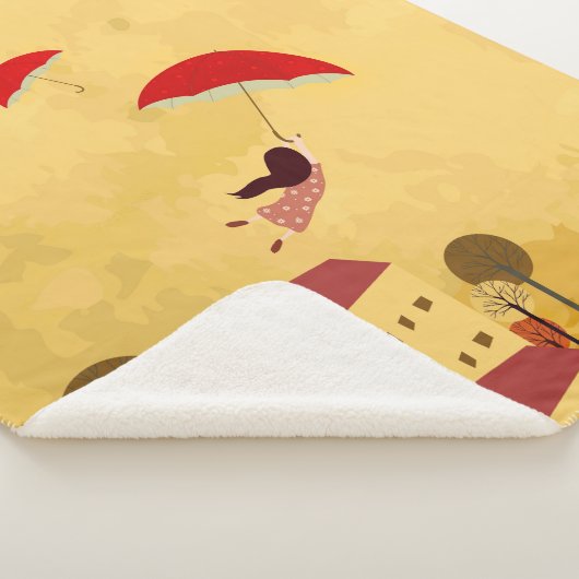 女の飛んでいる子の夢後を追は傘で シェルパブランケット (3/4)