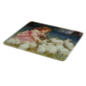 女の食べ物を与え子のウサギ カッティングボード (角)