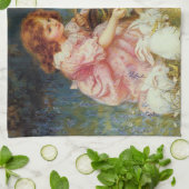 女の食べ物を与え子のウサギ キッチンタオル (折り畳み)