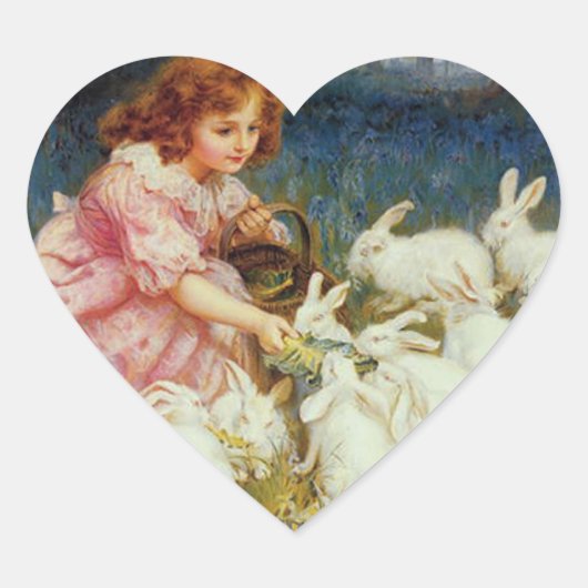 女の食べ物を与え子のウサギ ハートシール (正面)