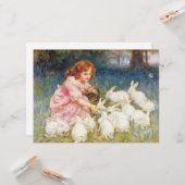 女の食べ物を与え子のウサギ(フレデリック・モーガン) カード (正面/裏面インサイチュ)