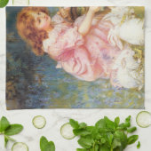 女の食べ物を与え子のウサギ（フレデリック・モーガン） キッチンタオル (折り畳み)