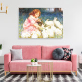 女の食べ物を与え子のウサギ(フレデリック・モーガン) キャンバスプリント (インサイチュ (リビング))