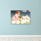 女の食べ物を与え子のウサギ(フレデリック・モーガン) キャンバスプリント (インサイチュ (ウッドフロア))