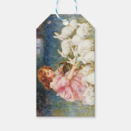 女の食べ物を与え子のウサギ（フレデリック・モーガン） ギフトタグ