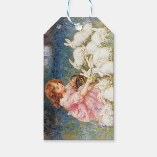 女の食べ物を与え子のウサギ（フレデリック・モーガン） ギフトタグ (正面)