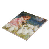 女の食べ物を与え子のウサギ(フレデリック・モーガン) タイル (側面)