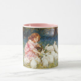 女の食べ物を与え子のウサギ（フレデリック・モーガン） マグカップ