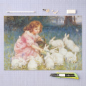 女の食べ物を与え子のウサギ(フレデリック・モーガン) 薄葉紙 (クラフト)