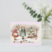 女の食べ物を与え子の鳥と木のヴィンテージ ポストカード (スタンド正面)