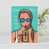 女の10代の子バブル茶カラフルかわいい誕生日パーティー 招待状 (スタンド正面)