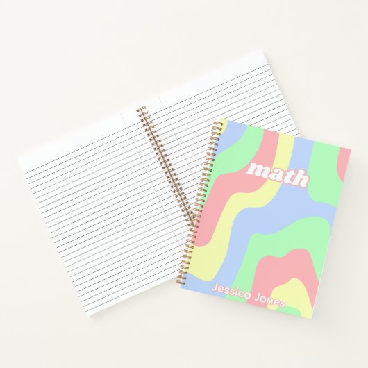 女の10代の子レトロピンク緑の波線の件名 ノートブック (内部)