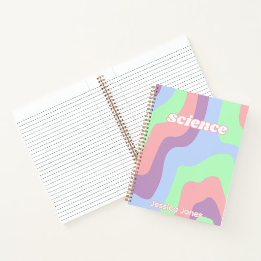 女の10代の子Groovyピンク青の波線の件名 ノートブック (内部)