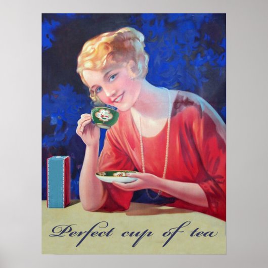 女はお茶を完全に飲んでいる、ヴィンテージ ポスター (正面)