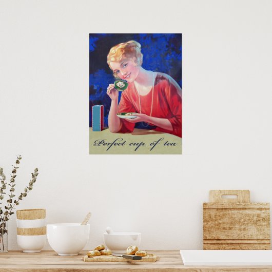 女はお茶を完全に飲んでいる、ヴィンテージ ポスター (キッチン)