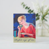 女はお茶を完全に飲んでいる、ヴィンテージ ポストカード (スタンド正面)