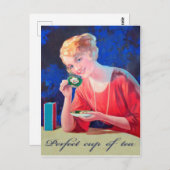 女はお茶を完全に飲んでいる、ヴィンテージ ポストカード (正面/裏面)